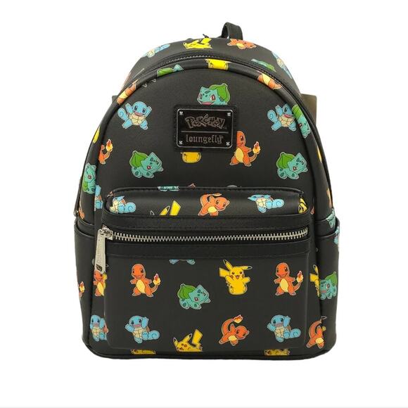 Loungefly Pokémon Starters Mini Backpack Black Character Print - Picture 1 of 7